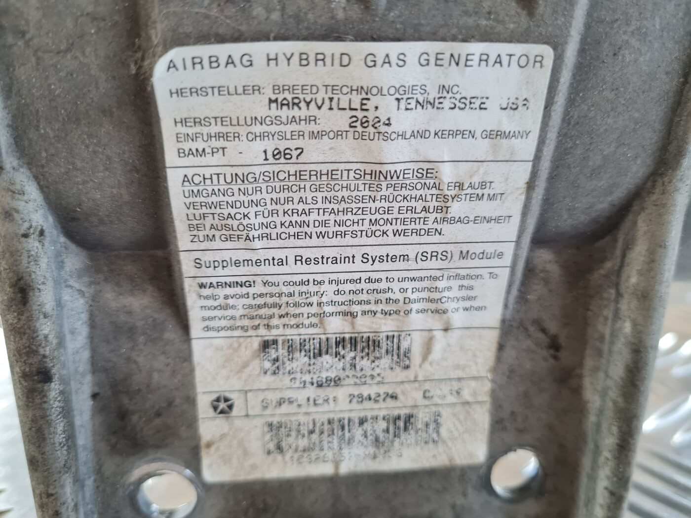 Mērinstrumentu paneļa drošības spilvens priekš CHRYSLER VOYAGER 2006