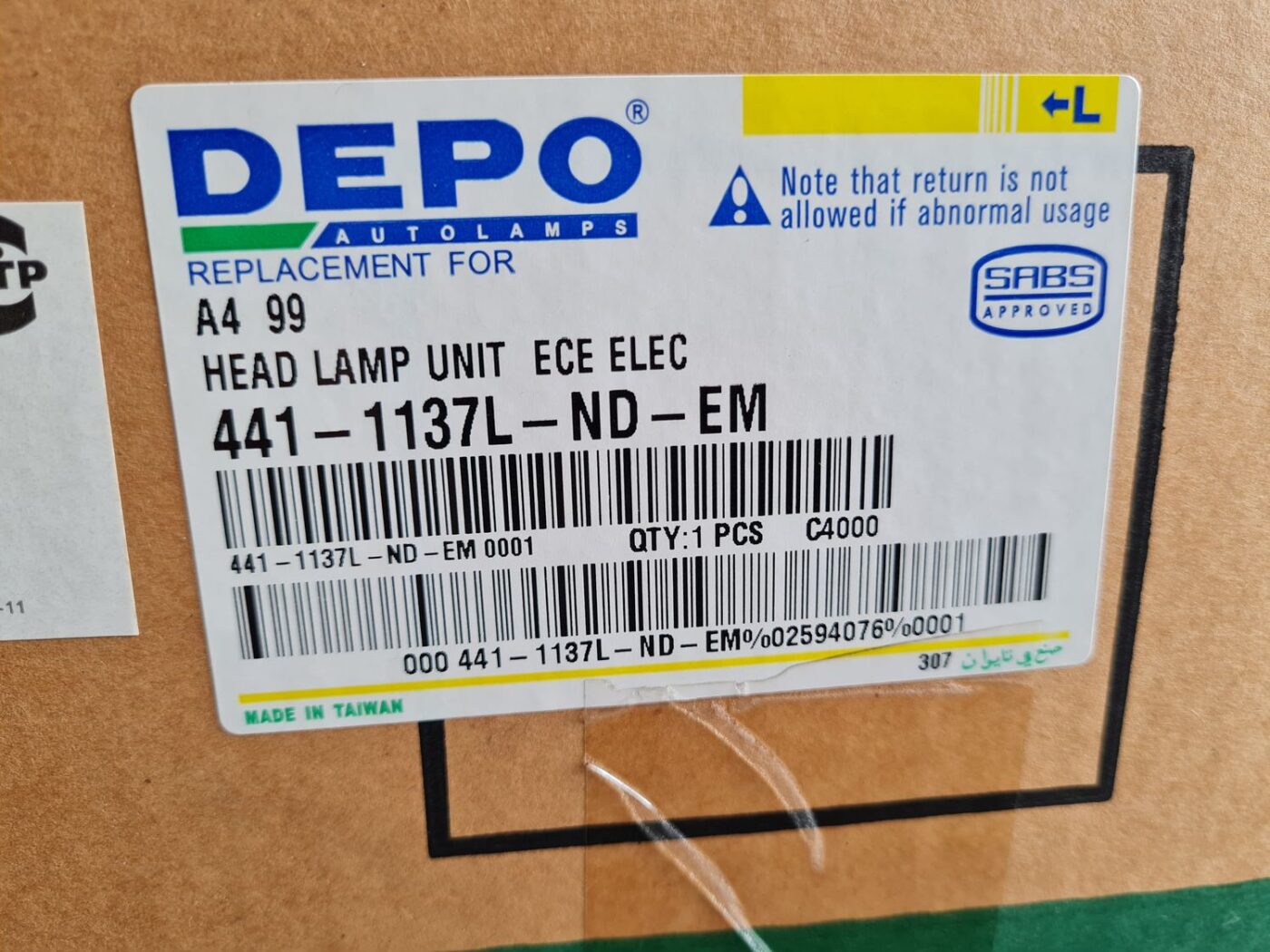 Priekšējais kreisais lukturis priekš